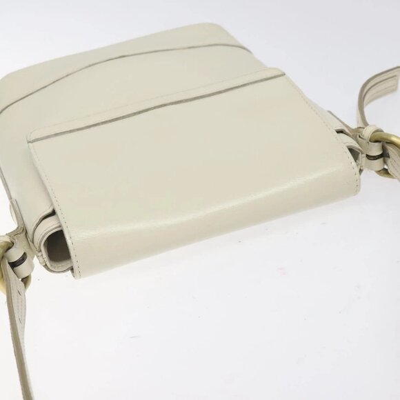 BURBERRY Shoulder Bag Leather White Auth